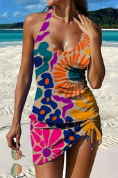 Fani – Tankini gráfico floral com calções, efeito barriga lisa