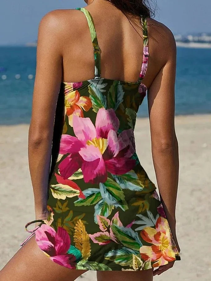 Filipa - Tankini gráfico floral com calções, efeito barriga plana