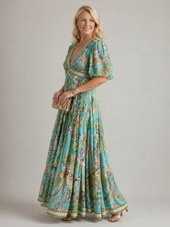 Cíntia | Vestido Comprido Fluido com Mangas Tufadas