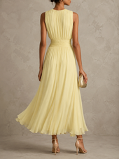 Isabel | Vestido Comprido com Cintura Franzida sem Mangas
