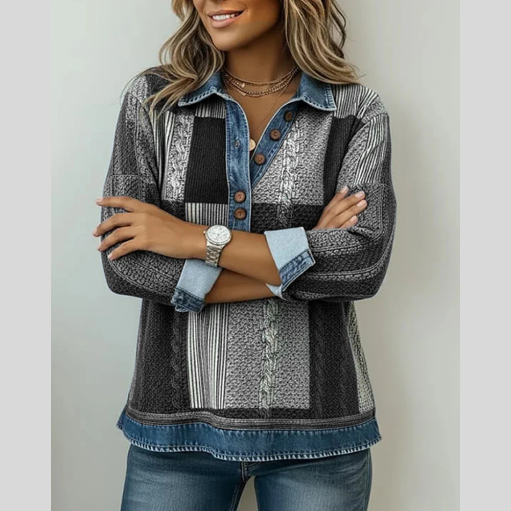 Mariana | Blusa Patchwork com Gola e Botões