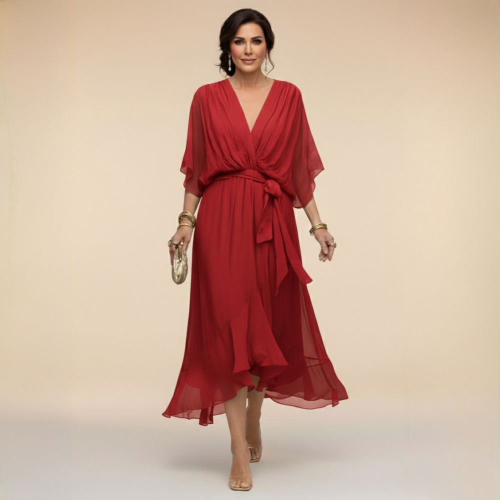 Mónica - Vestido de chiffon com decote em V