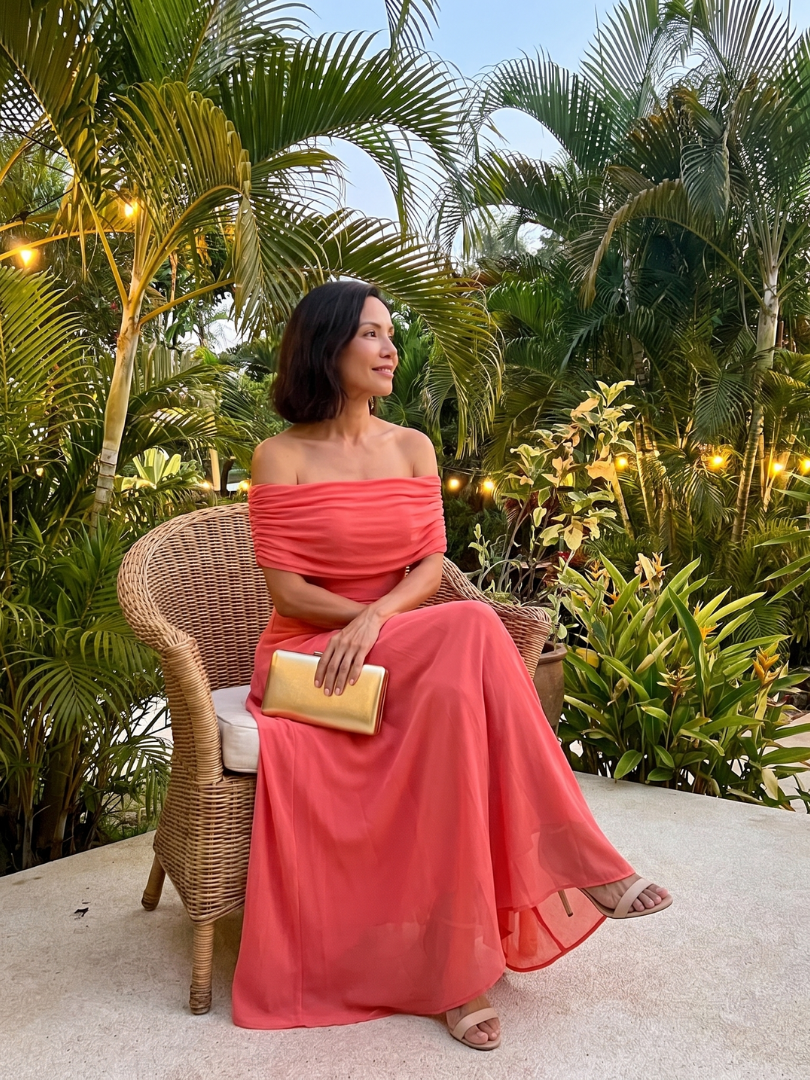 Nélia | Vestido Midi Drapeado com Ombros Descobertos