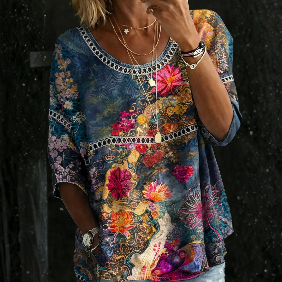 Sandra - Blusa de Ganga Floral Vintage
