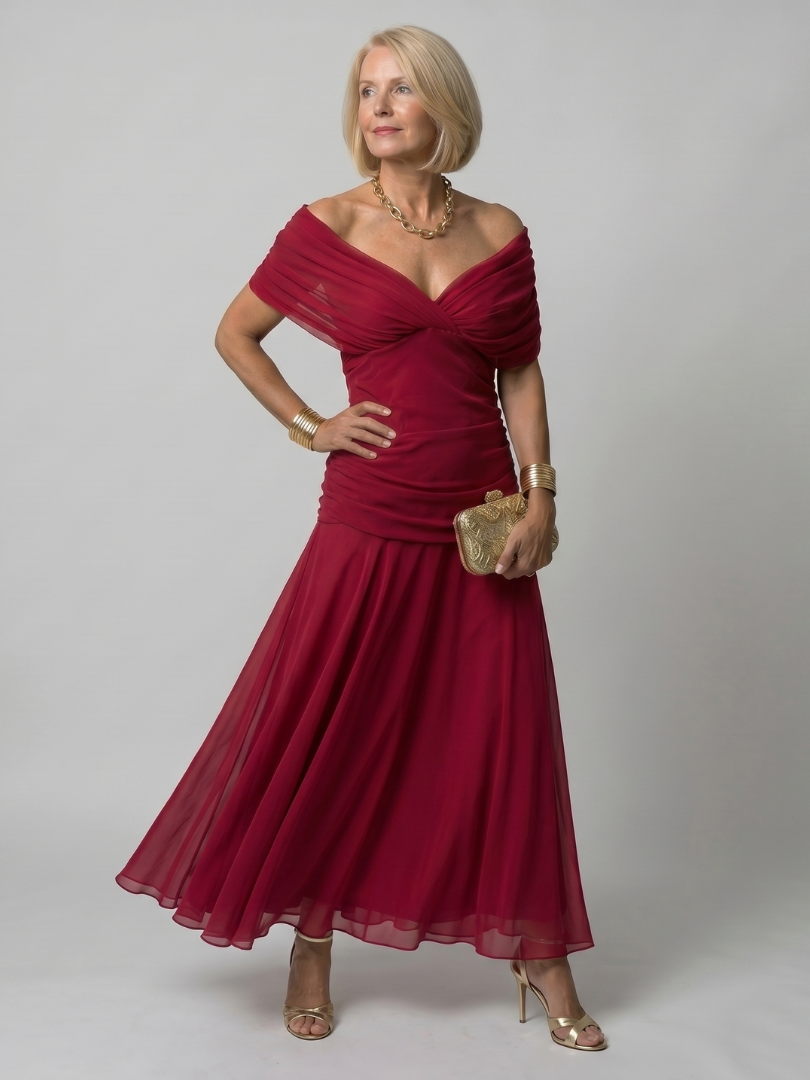 Aurora | Vestido Midi Fluido com Ombros Descobertos