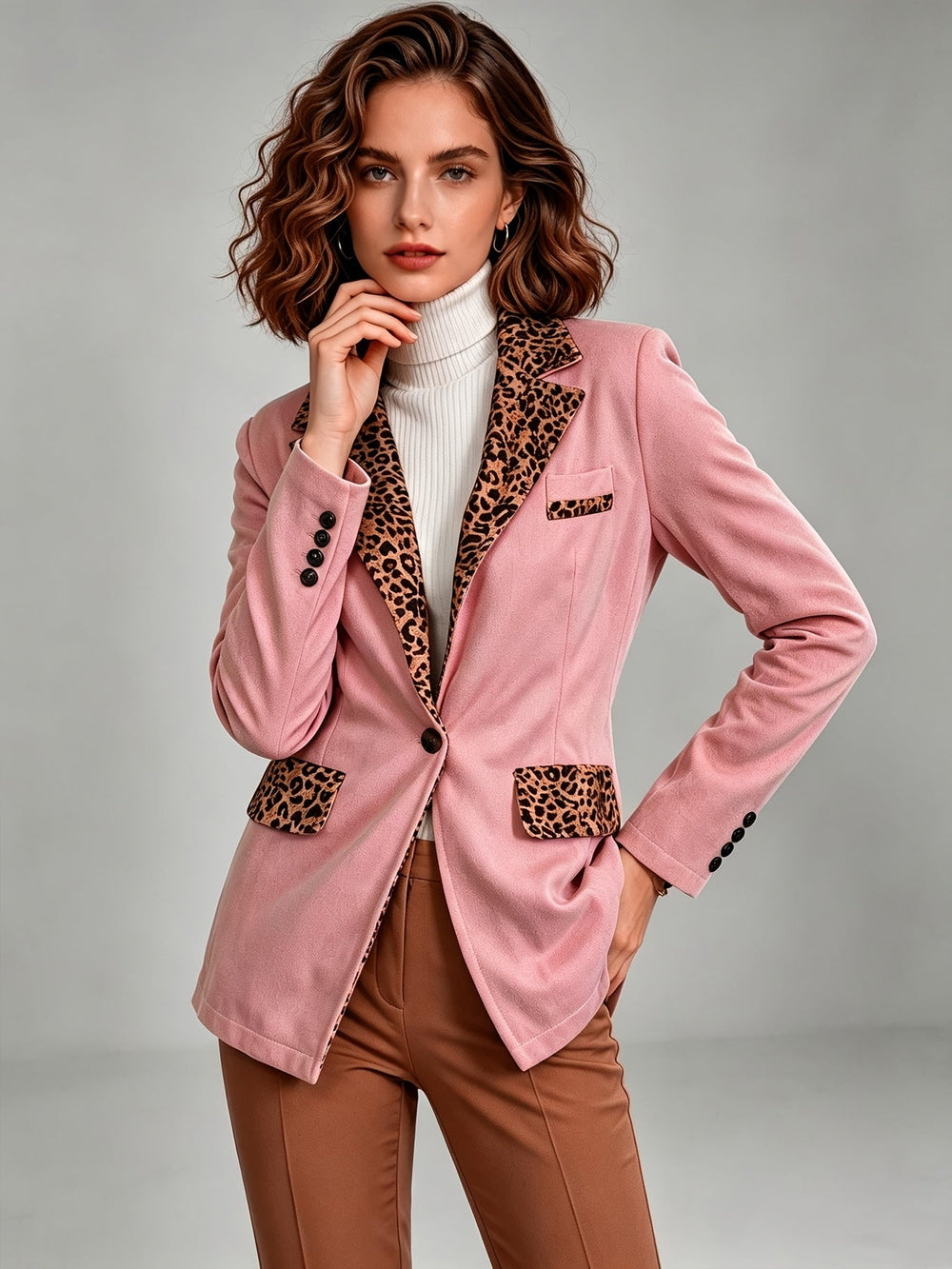 Clementina | Blazer de Veludo com Detalhes Leopardo