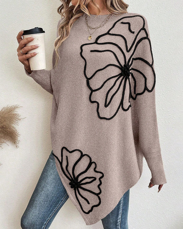 Camisola Floral Larga com Mangas Morcego