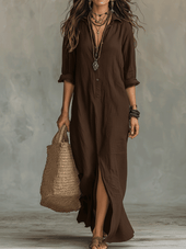 Bárbara | Vestido Camiseiro Comprido com Botões