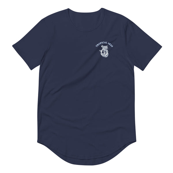 T-shirt de Homem com Bainha Curva e Estampa de Sereia e Âncora