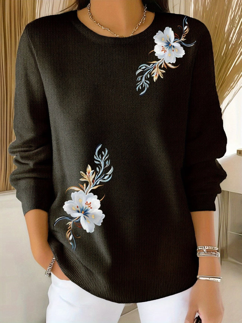 Meyla | Camisola de Malha com Detalhes Florais