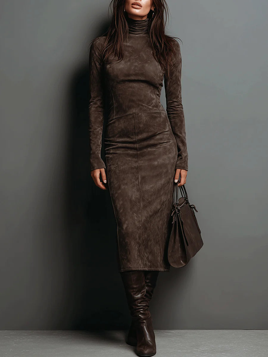 Lurdes | Vestido Midi Comprido Castanho