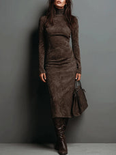 Lurdes | Vestido Midi Comprido Castanho