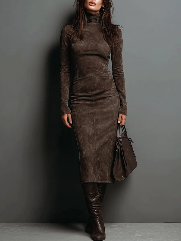 Lurdes | Vestido Midi Comprido Castanho