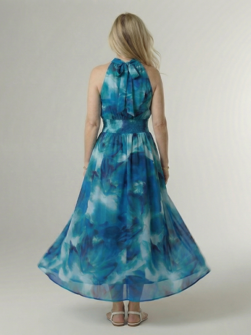 Fátima | Vestido Midi Franzido com Decote Halter