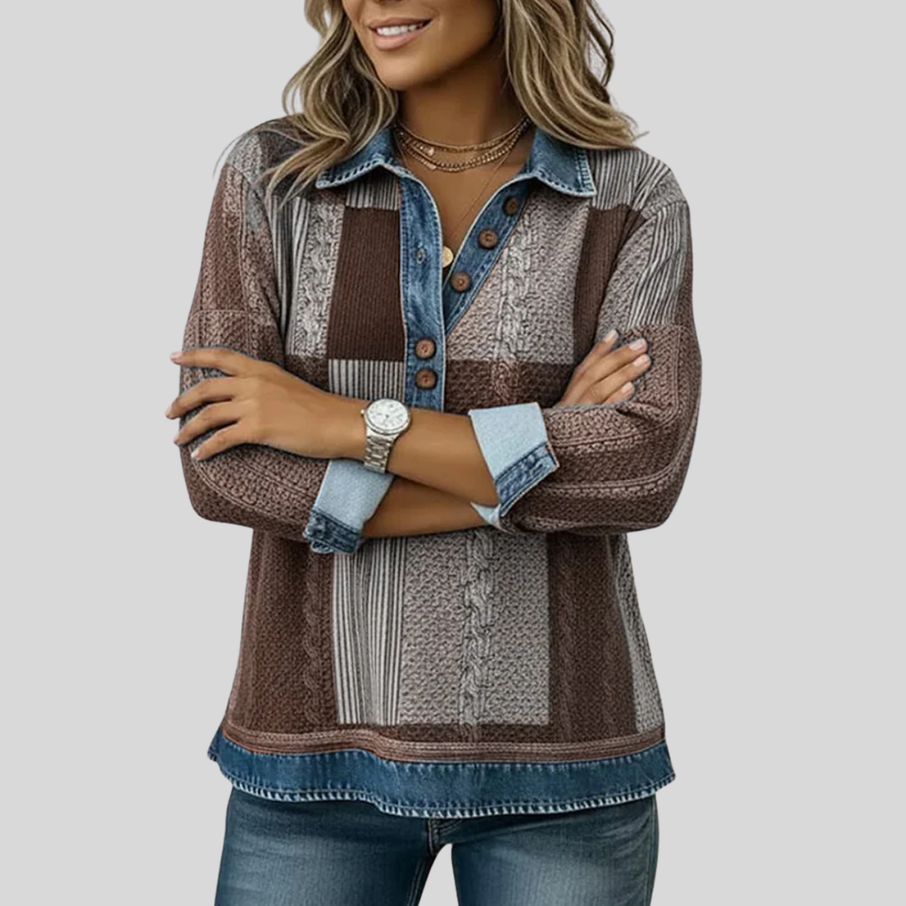 Mariana | Blusa Patchwork com Gola e Botões