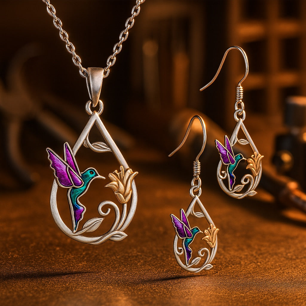 Cassilda | Conjunto Colar e Brincos Colibri Gota