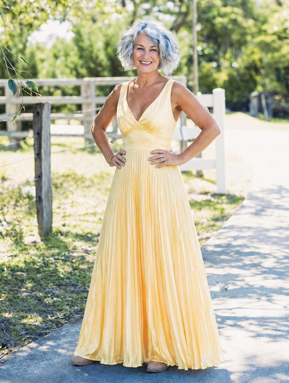 Cristiana | Vestido Comprido Plissado com Decote em V