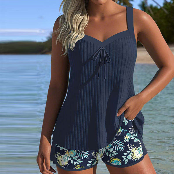 Serafina - Tankini às Riscas com Parte de Baixo de Biquíni em Duas Peças