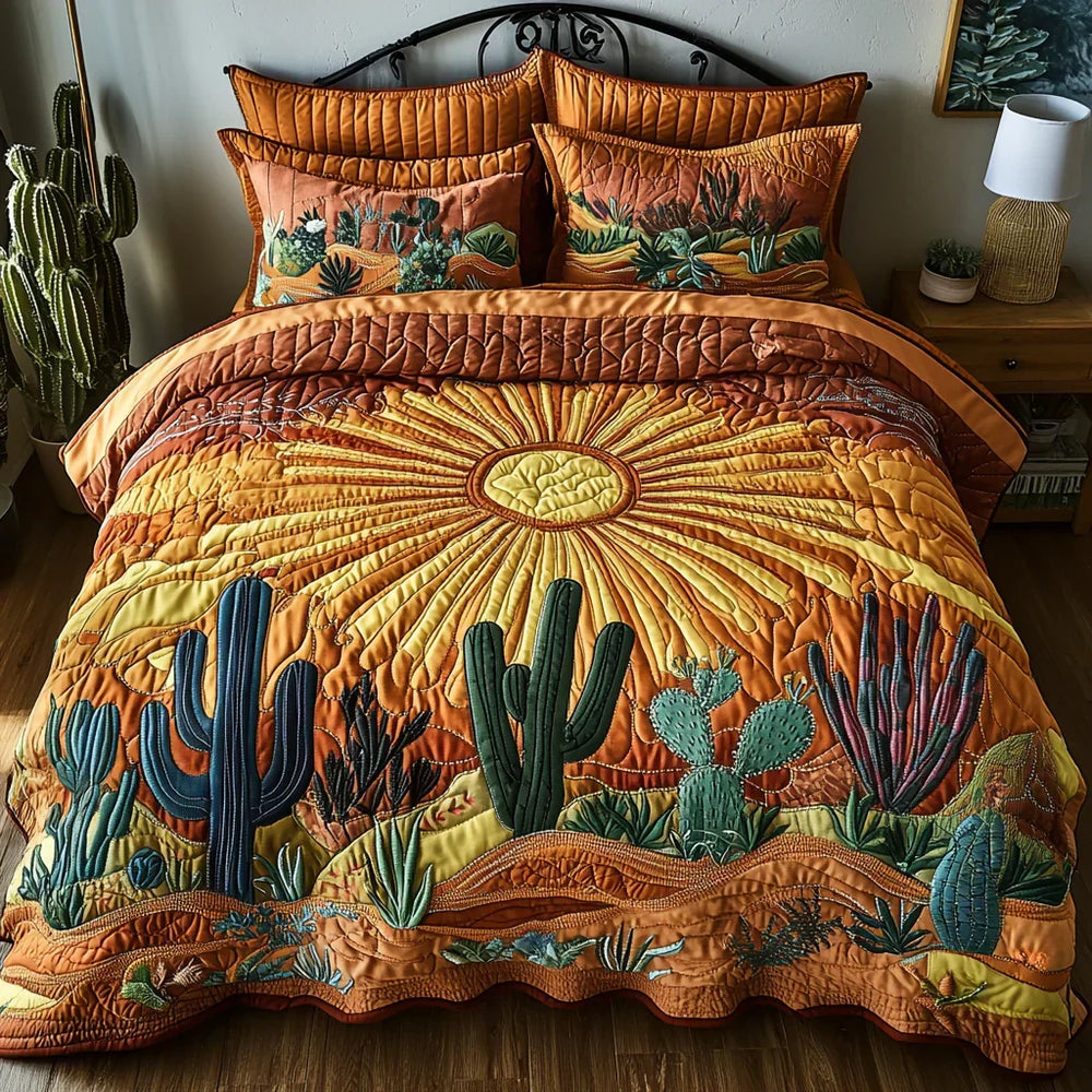 Conjunto de Cama 3 Peças Nascer do Sol entre Cactos