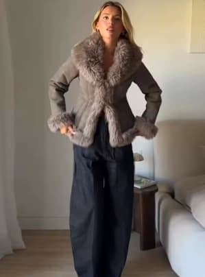 Jakna s semiš videzom in krznom