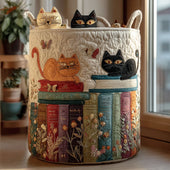 Gato e Livros | Cesto de Roupa Feito à Mão