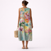 Carlota – Elegantna pisana midi obleka
