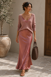 Alma | Vestido Acetinado com Camisola de Malha