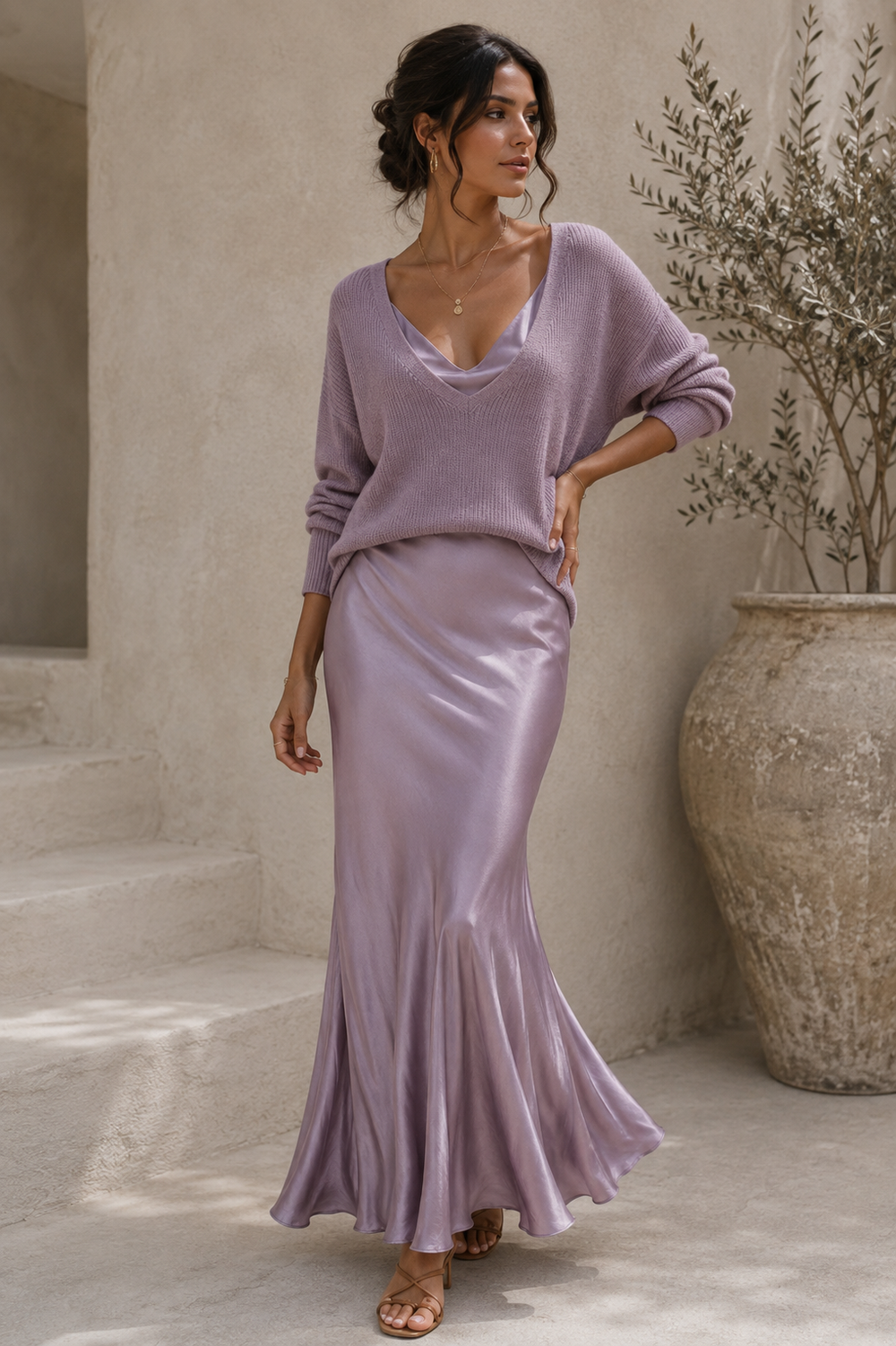 Alma | Vestido Acetinado com Camisola de Malha