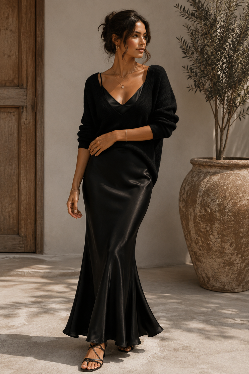 Alma | Vestido Acetinado com Camisola de Malha