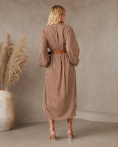 Simone | Vestido Camiseiro Midi às Riscas com Cinto