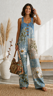 Maria Douro - Macacão Floral de Denim