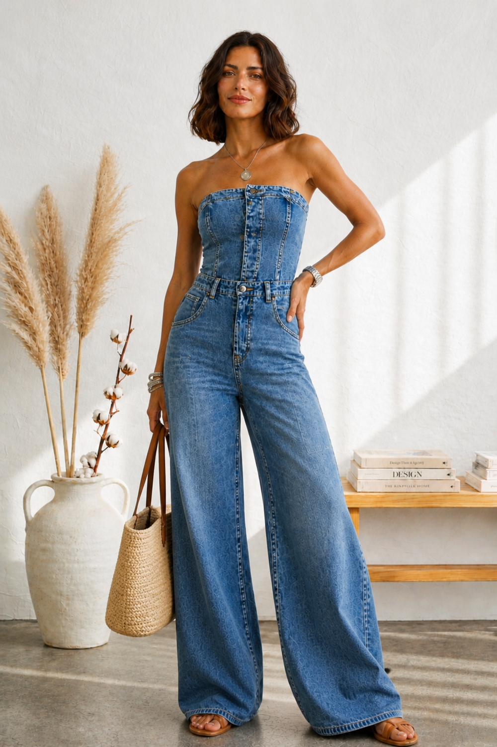 Maria Douro - Macacão de Denim Sem Alças