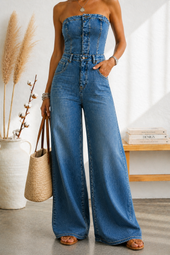 Maria Douro - Macacão de Denim Sem Alças