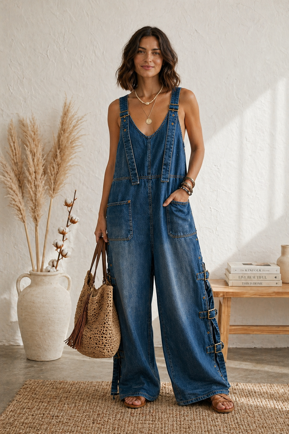 Maria Douro - Macacão de Denim com Tirantes Ajustáveis