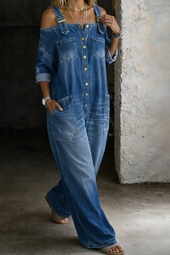 Elsa - Macacão de Denim Off Shoulder