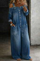 Florença - Macacão de Denim com Ombros à Mostra