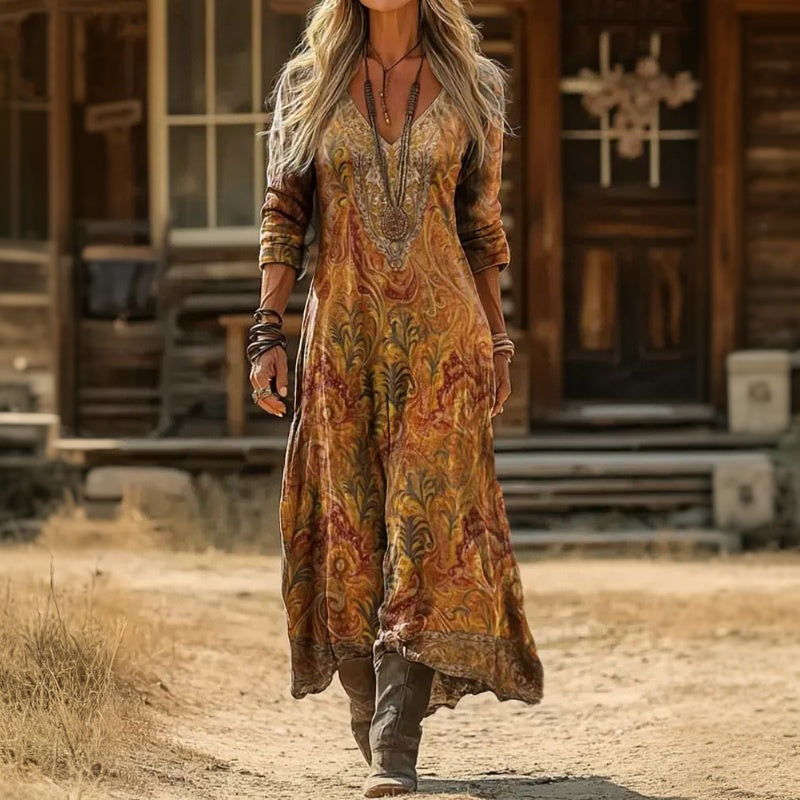 Maria - Vestido Casual de Manga Longa com Inspiração Vintage