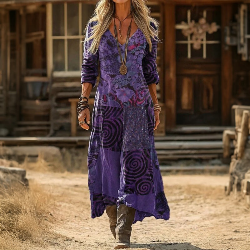 Maria - Vestido Casual de Manga Longa com Inspiração Vintage