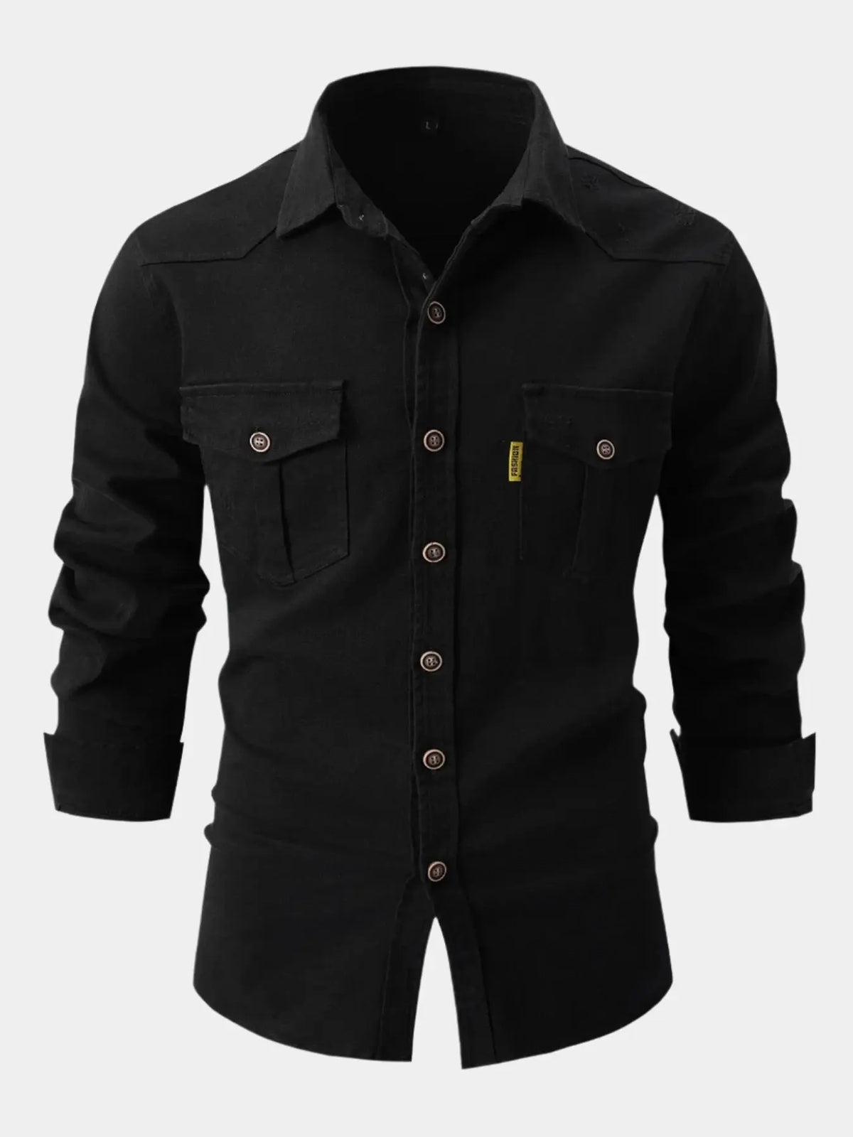 Camisa de Mistura de Denim - Botões