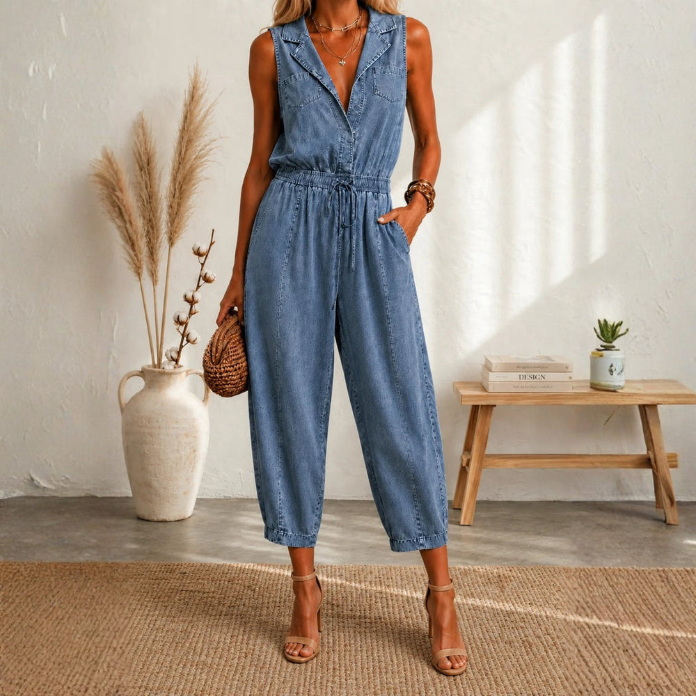 Maria Douro - Macacão de Alças de Denim