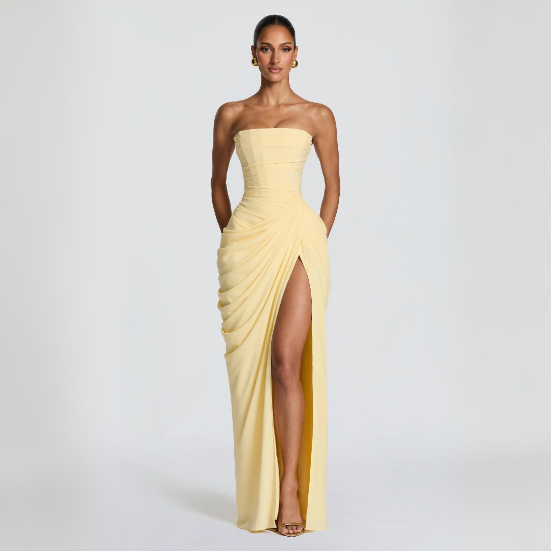 Adriana - Vestido Longo Drapeado com Fenda