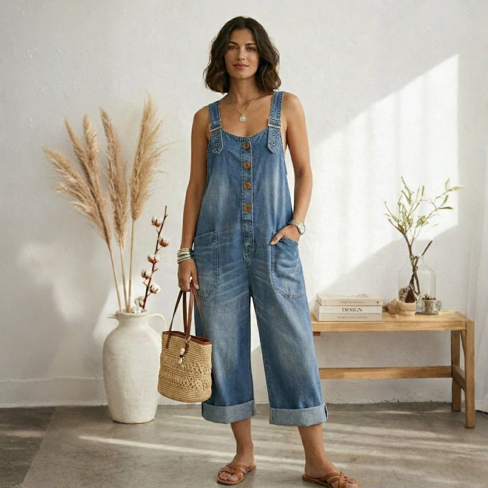 Maria Douro - Macacão de Denim com Tirantes Ajustáveis