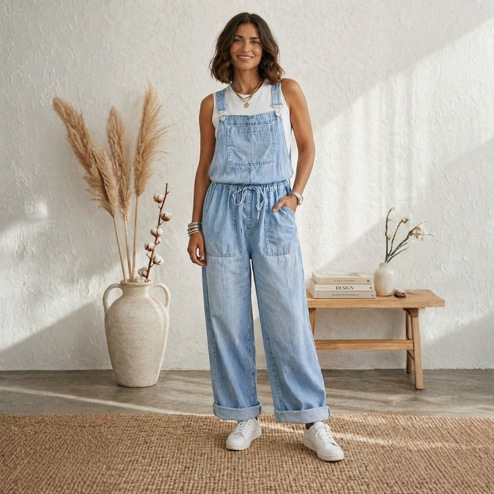 Maria Douro - Macacão de Denim com Tirantes Ajustáveis