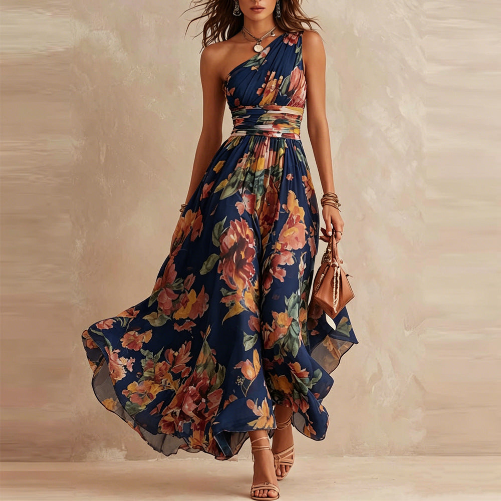 Aurora | Vestido Floral Assimétrico de Um Ombro