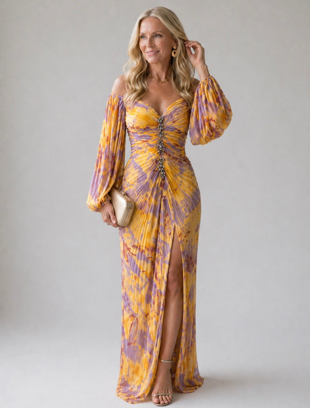Clementina | Vestido de Cerimónia Plissado com Ombros Descobertos