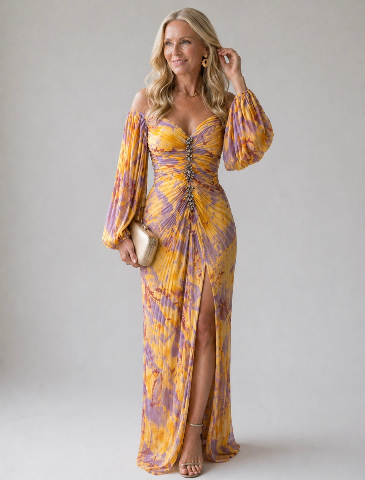 Clementina | Vestido de Cerimónia Plissado com Ombros Descobertos