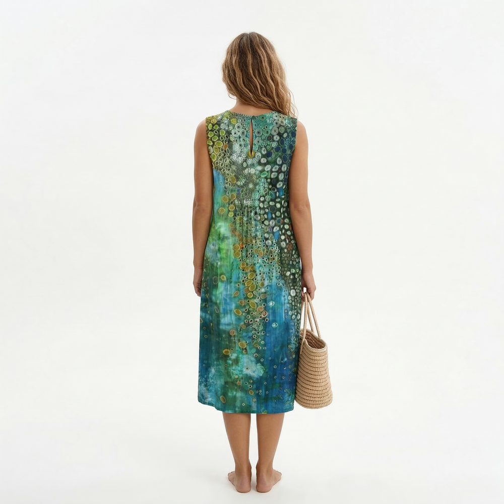 Vitória - Vestido Midi Estampado sem Mangas – Frescura e Estilo