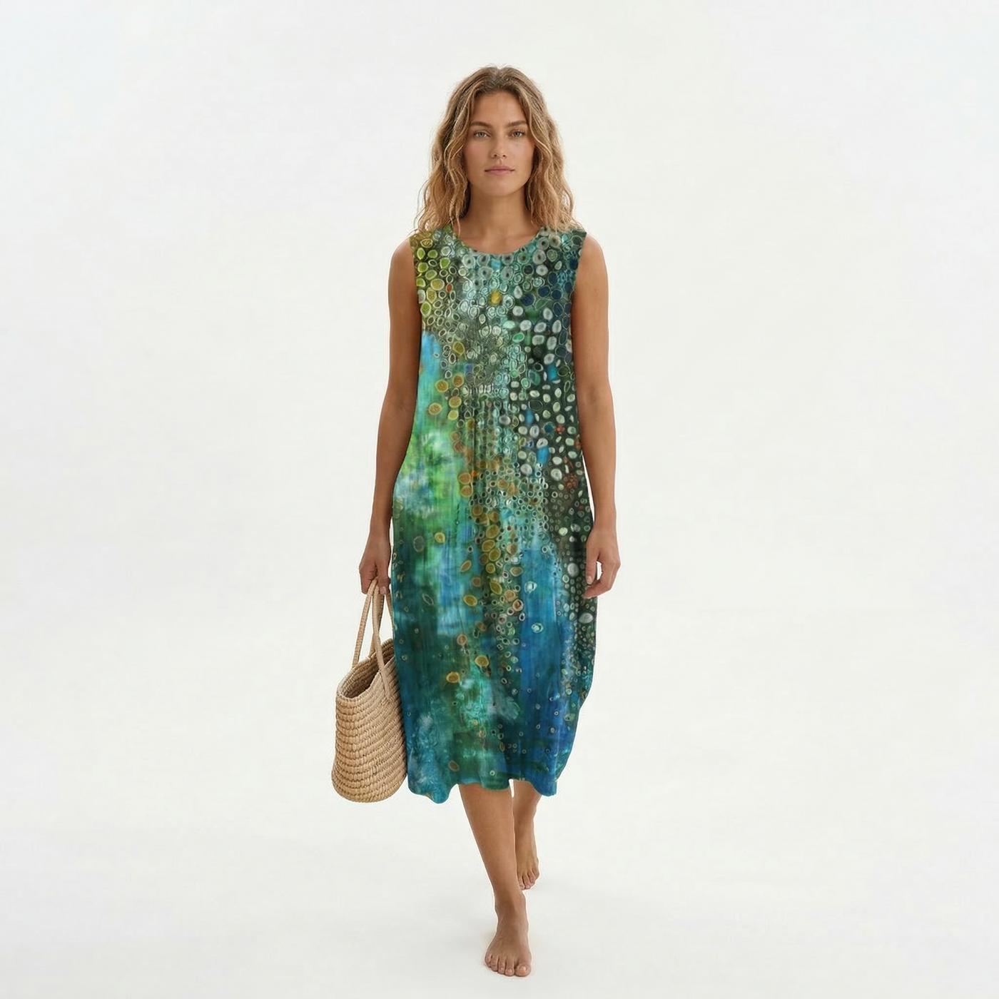 Vitória - Vestido Midi Estampado sem Mangas – Frescura e Estilo