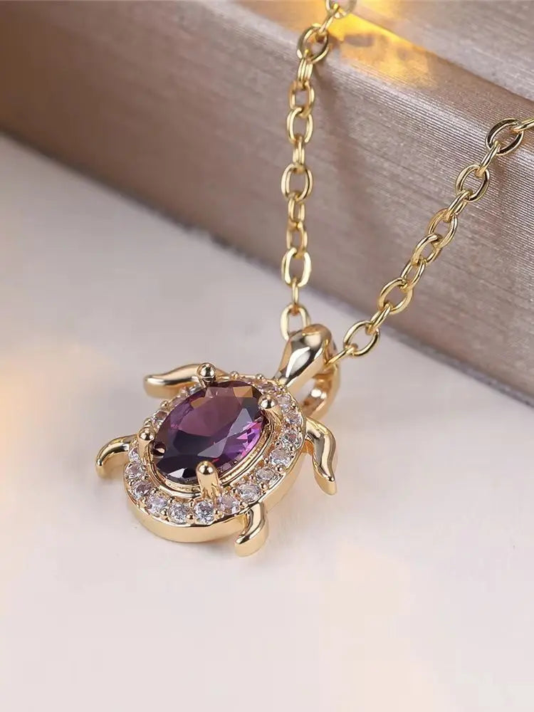 Lívia | Colar Tartaruga de Cristal Roxo