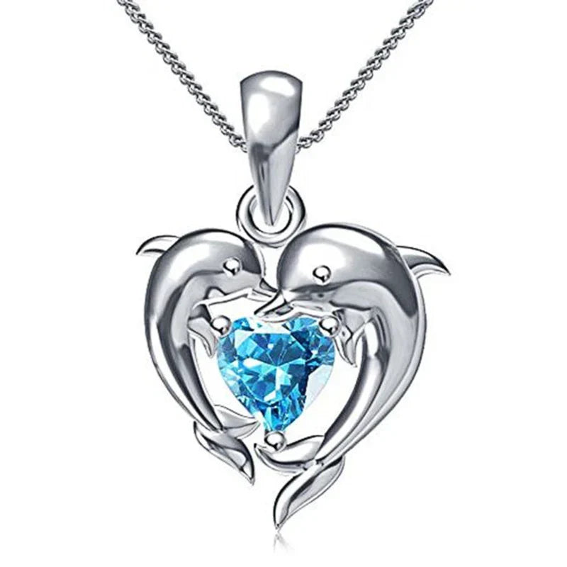 Delfin Liebe blaues Herz Halskette